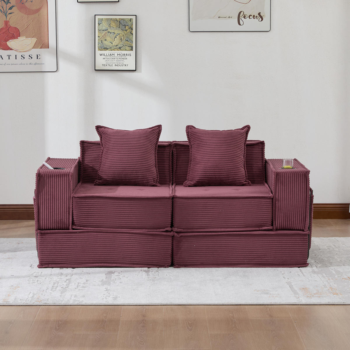 SCHLAFSOFA DE-33894 mit Fußhocker und Becherhalter Weinrot - Weinrot, Textil (78/66/162cm) - ComfortXL