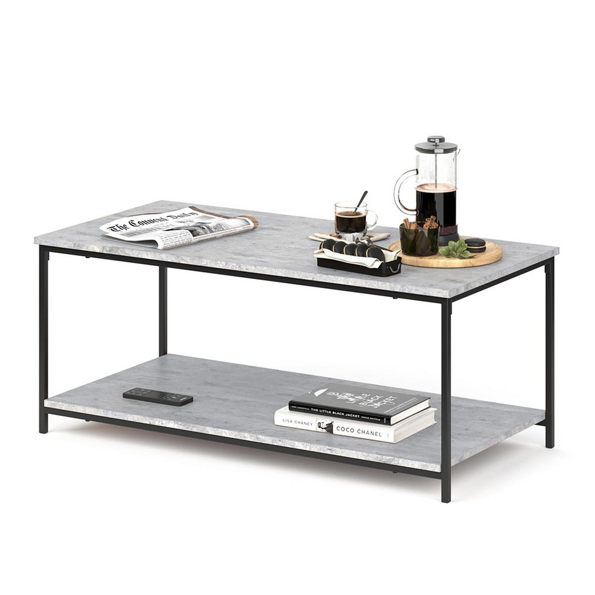 COUCHTISCH Fyrk Beton 108 x 52 cm - Schwarz/Grau, Holzwerkstoff (52/108/45cm) - Vicco