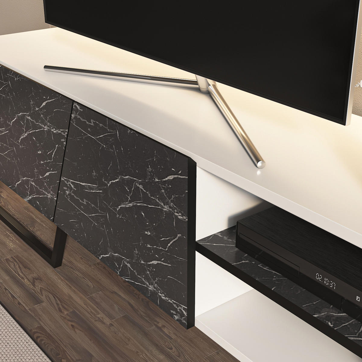 TV-ELEMENT Denasse Weiß Schwarz - Schwarz/Weiß, Holzwerkstoff (150/50.5/35cm) - Decorotika