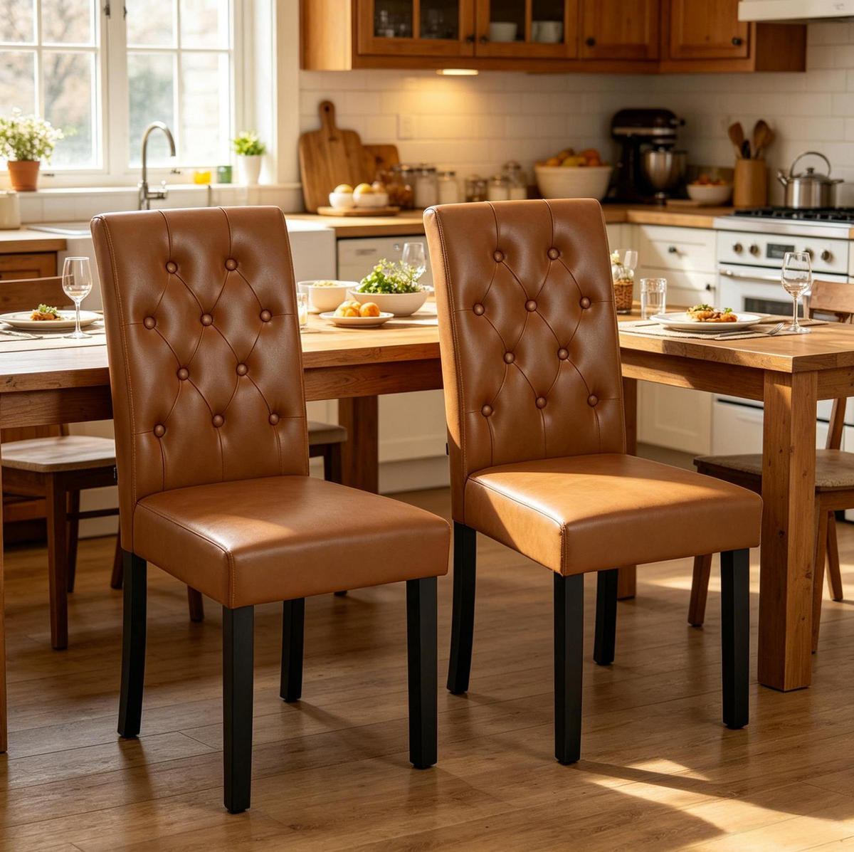 ESSSTUHL 2er-Set mit hoher Rückenlehne Kunstleder Braun - Braun, Holz (49/99/42cm) - Meubliv