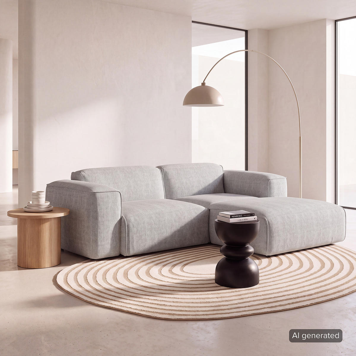 ECKSOFA mit XL-Longchair - Hellgrau/Schwarz, Kunststoff/Textil (260/171cm) - home24