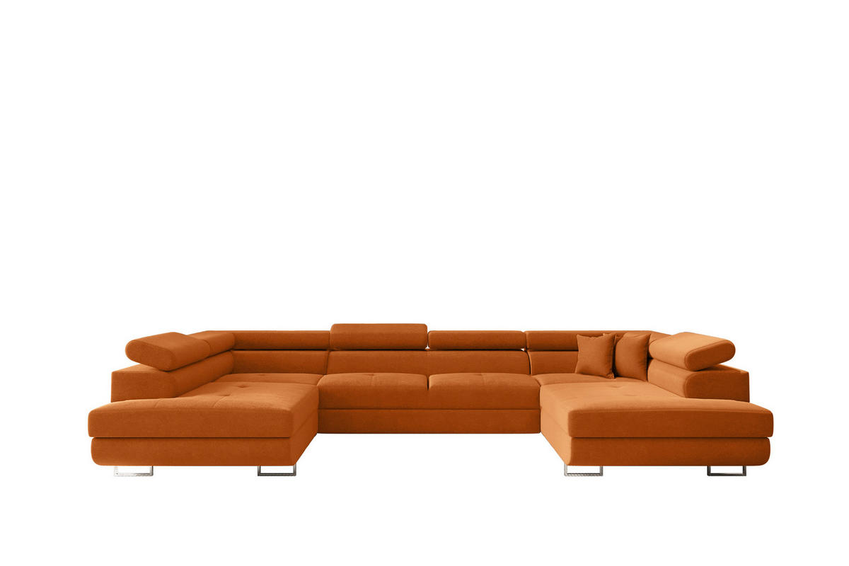 ECKSOFA Falio U-förmiges mit Schlaffunktion und Kopfstützen Velours Orange - Orange, Holz/Textil (202/345cm) - Kaiser Möbel