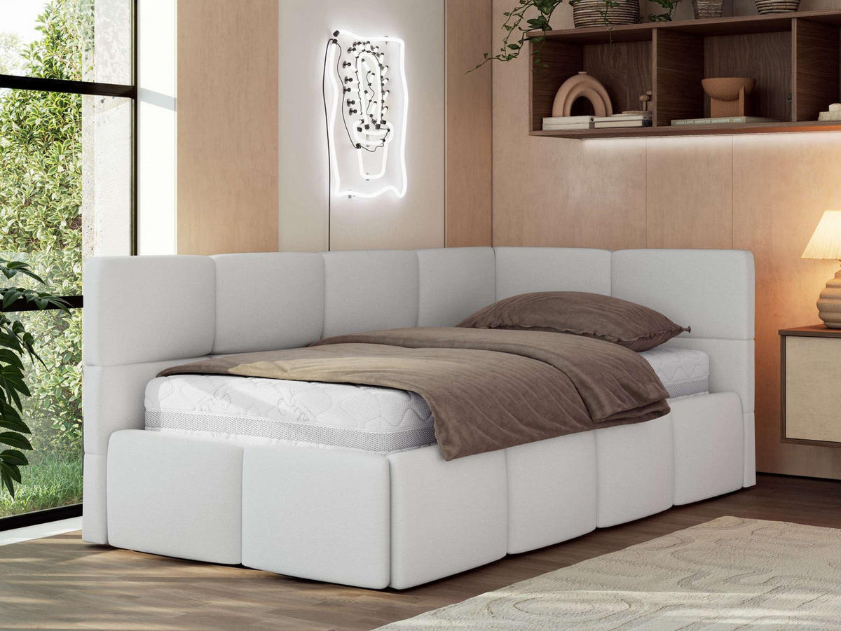 JUGENDBETT ARVO 90/200 - Weiß Kunstleder - Foam-Matratze - Rechts Seite - Weiß, Textil (90/200cm) - MKS