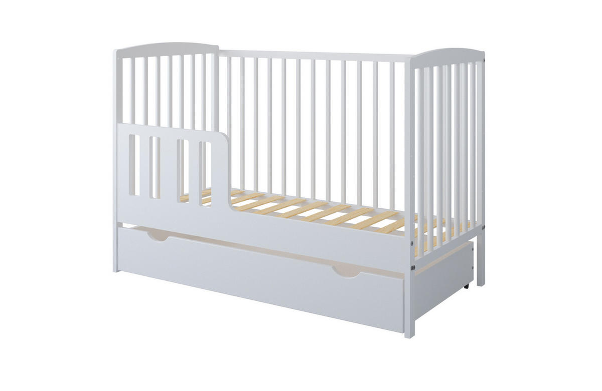 BABYBETT Elva 2in1 mit Matratze und Schublade - Weiß, Holz - kiki design