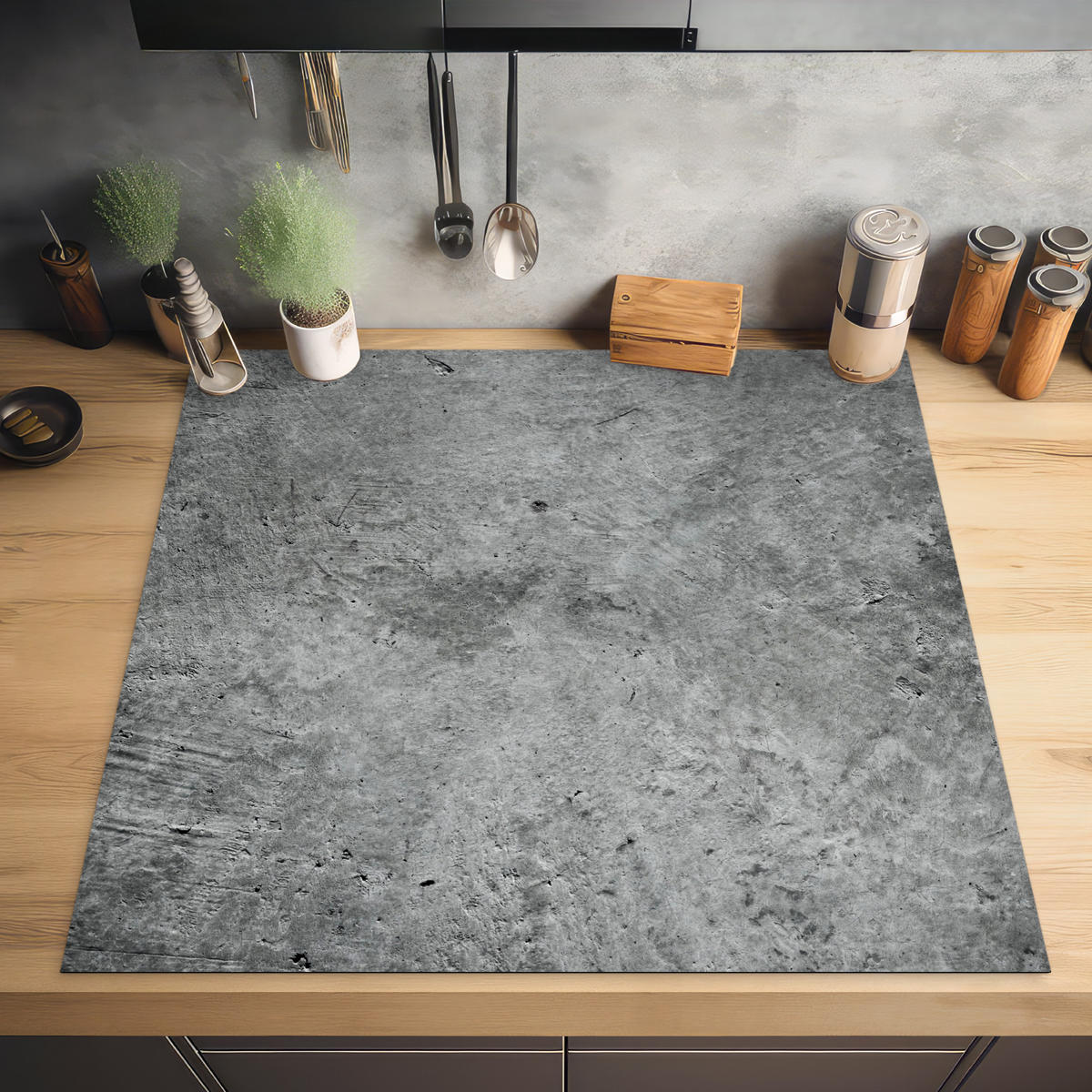 HERDABDECKPLATTE Beton - Schiefer - Grau -Betonstruktur Induktionsmatte 78x78 cm - Grau, Kunststoff (78/78/0.2cm) - MuchoWow