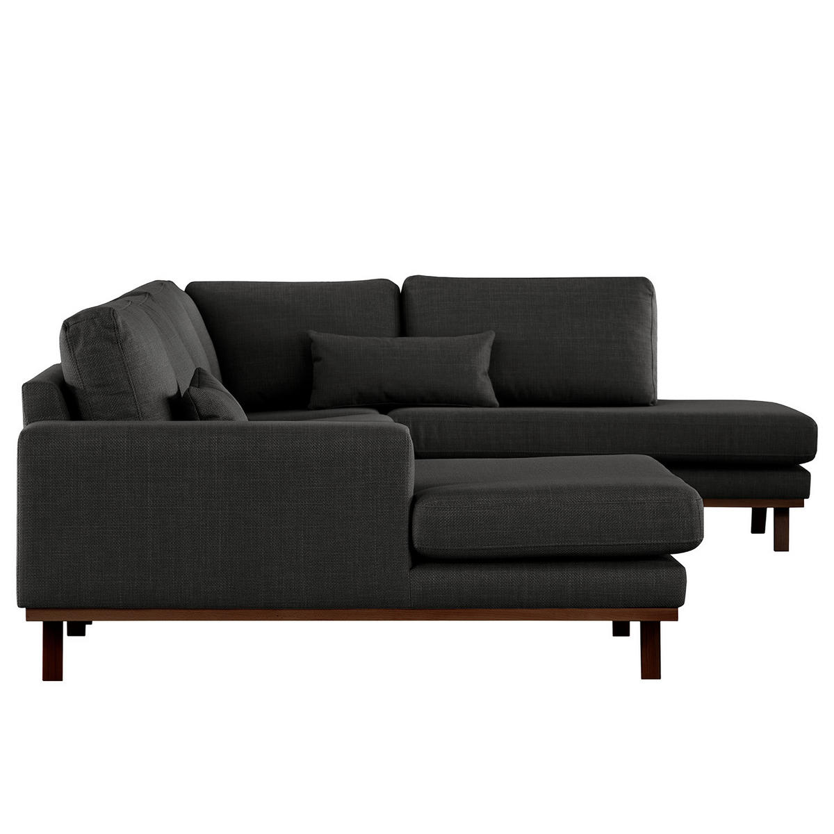 WOHNLANDSCHAFT mit Longchair - Buchefarben/Schwarz, Buchenholz/Textil (371/81/219cm) - home24