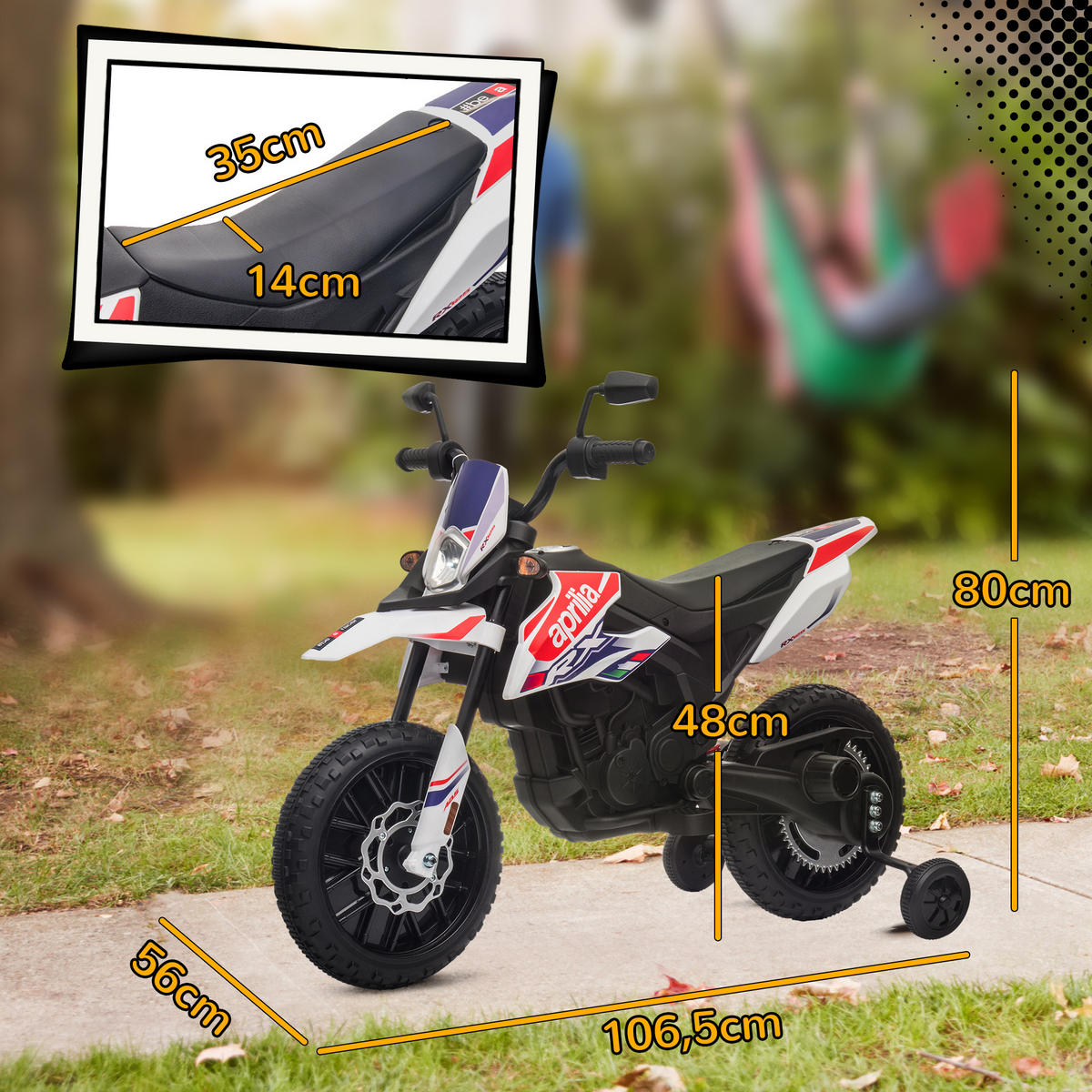 KINDER ELEKTRO-MOTORRAD, Kunststoff, Metall, 106,5L x 56B x 80H cm - Weiß, Metall (106.5/56/80cm) - AIYAPLAY