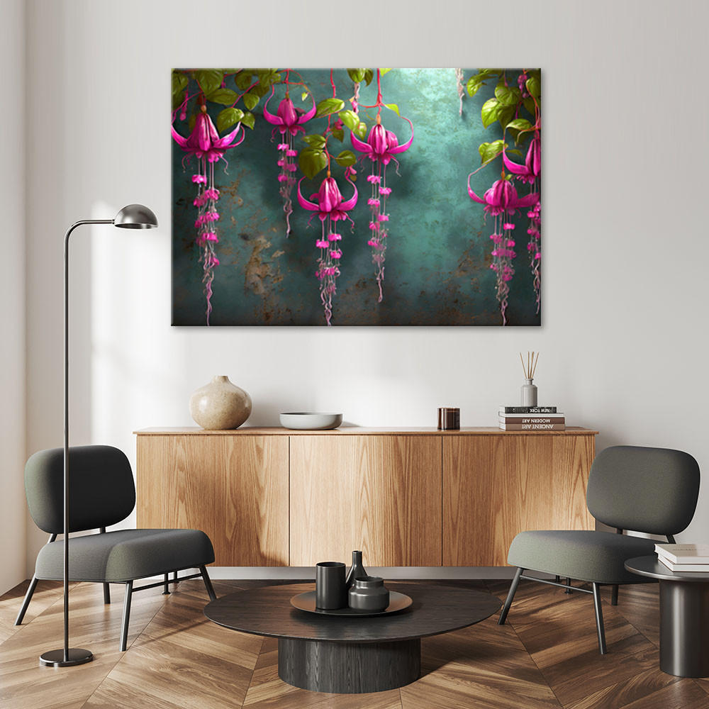 LEINWANDBILD Hängende Glyzinienblüten 90x60cm - Grün, Textil (90/60cm) - Feeby