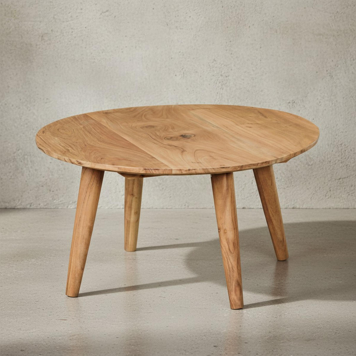 COUCHTISCH Rund Akazie Massivholz 75cm - Stabile Holzbeine, Pflegeleicht, Handgefertigt - Beige/Braun, Holz (75/75/40cm) - KADIMA DESIGN
