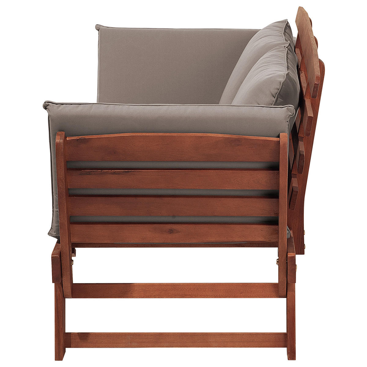 GARTENSOFA Eukalyptusholz dunkelbraun verstellbare Armlehnen 210 cm Portici - Dunkelbraun, Holz (210/82/66cm) - Beliani