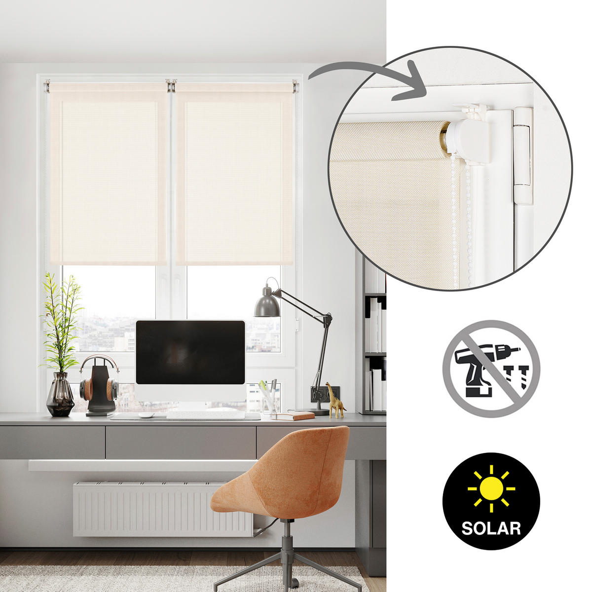 SCREEN-ROLLO without drilling 60X180 - Ecru, Kunststoff (60/180cm) - STORESDECO