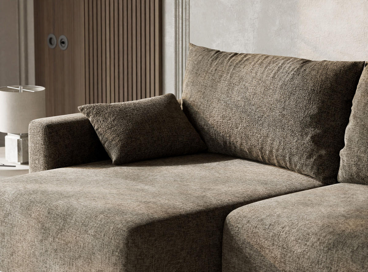 ECKSOFA MIT SCHLAFFUNKTION Leon Braun Chenille-Stoff - Schwarz/Braun, Holz/Holzwerkstoff (148/239cm) - Maison de Reve