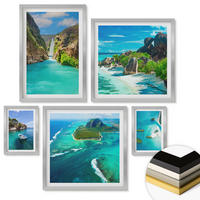 WANDBILDER 5er Set - 50x50 cm & 20x30 cm & 40x60 cm Silberner Rahmen - Seeboote Hirsche Berge - Silberfarben, Kunststoff (40/60cm) - ArtPrintCave
