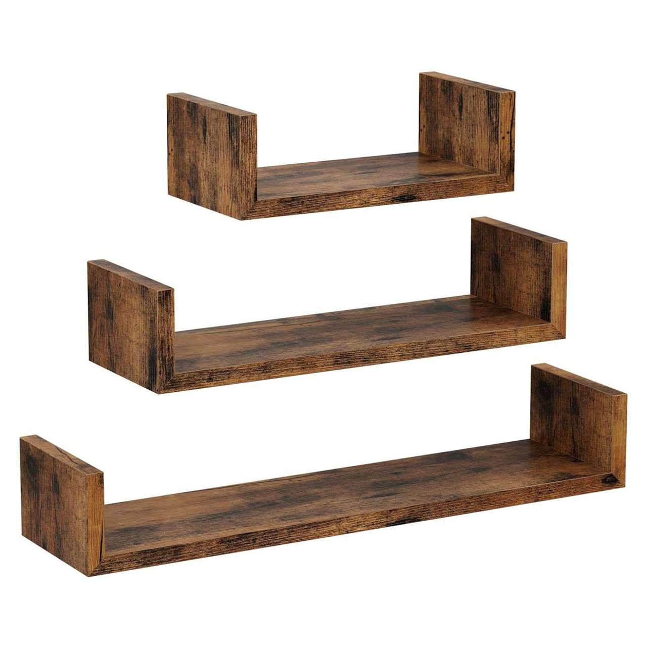 WANDREGAL Holzoptik Dunkelbraun 3er-Set U-Form 30/45/60x15x10 cm - Dunkelbraun, Holzwerkstoff (60/10/15cm) - Begryf