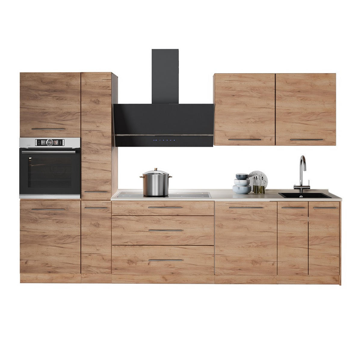 KÜCHENZEILE Fame-Line, Goldkraft Eiche/Goldkraft Eiche, 310 cm, AP Eiche - Honigeiche, Holzwerkstoff (310/206.8/60cm) - Vicco
