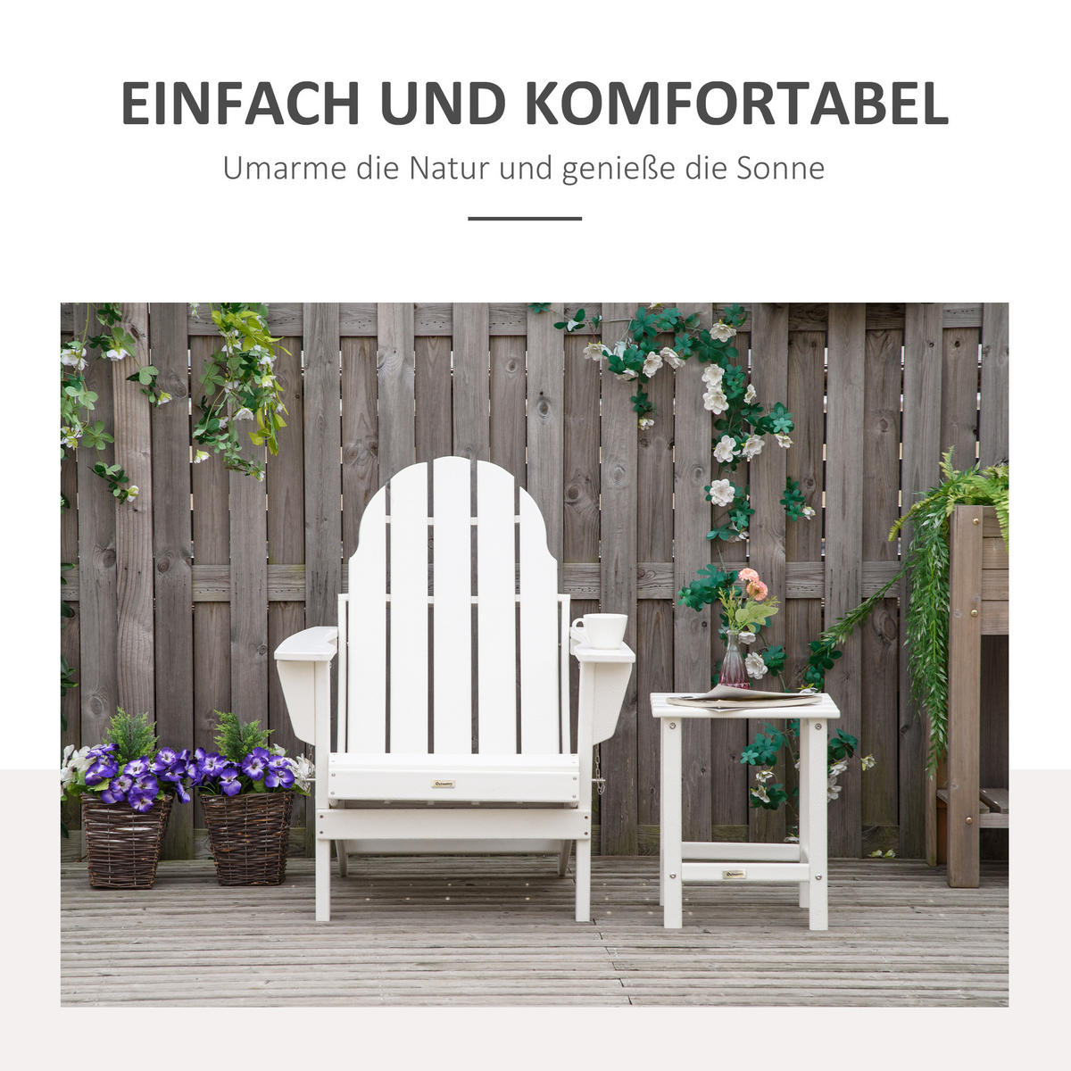 ADIRONDACK Gartenstuhl, faltbar Gartensessel, Gartenmöbel, Balkonstuhl, Kunststoff, Weiß - Weiß, Kunststoff (87/93/75cm) - Outsunny
