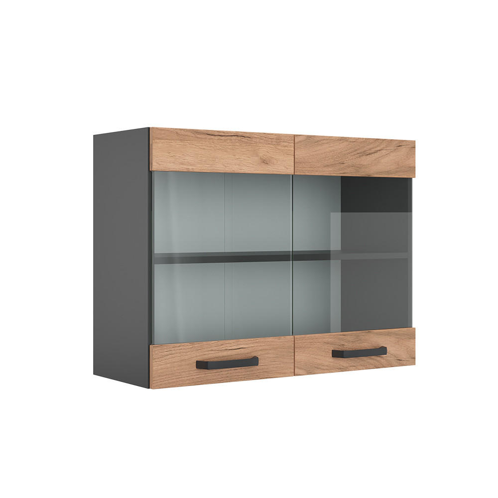KÜCHENGLASSCHRANK R-Line Goldkraft Eiche 80 cm - Anthrazit/Eiche Wotan, Holzwerkstoff (80/60/31cm) - Vicco