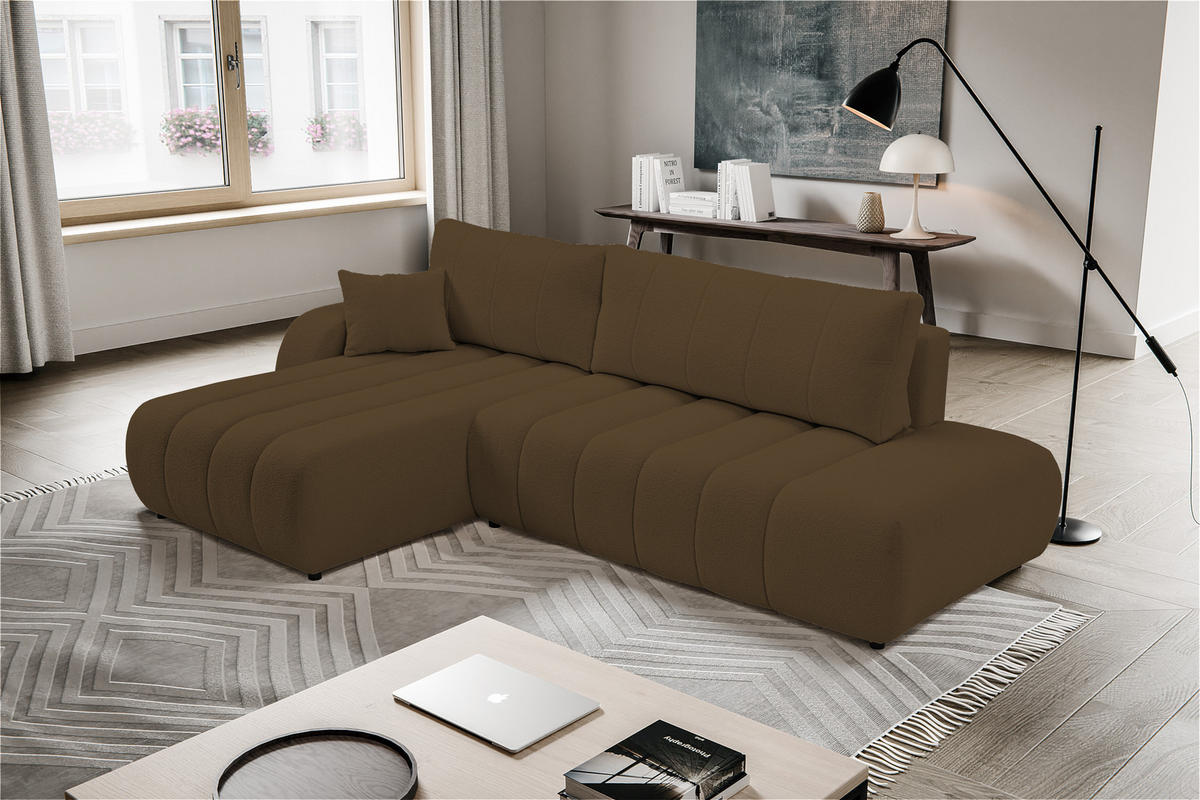 ECKSOFA BALOO mit Schlaffunktion 297x180 cm, Dunkelbraun, Links - Dunkelbraun, Holz/Textil (176/276cm) - DomoHome