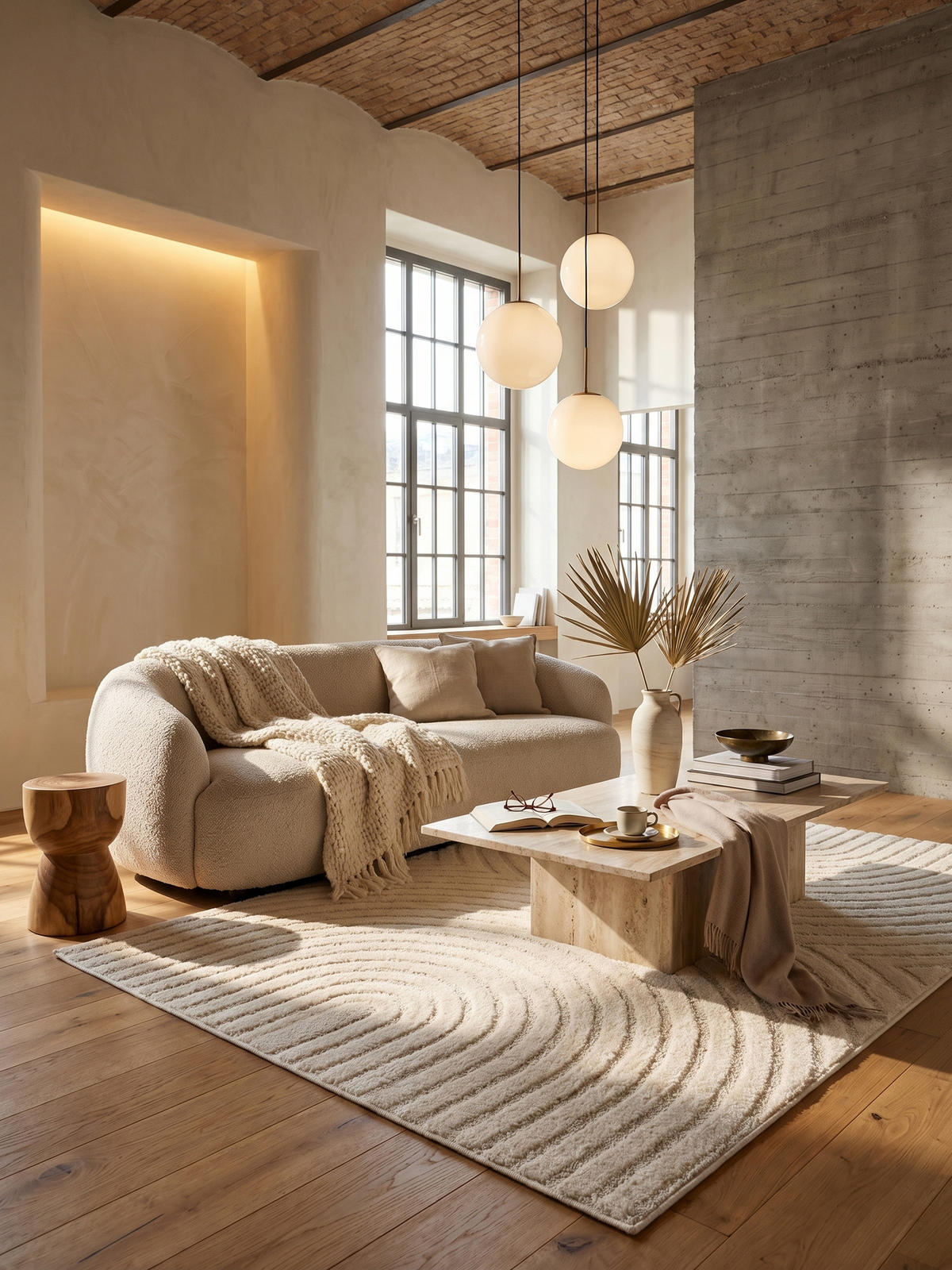 TEPPICH Wohnzimmer Hoch-Tief 3D-Effekt Organische Bögen mit 3D-Effekt OEKO-TEX 3D-Relief Boho Creme 60x110 – RIGI - Creme, Textil (60/110cm) - KADIMA DESIGN