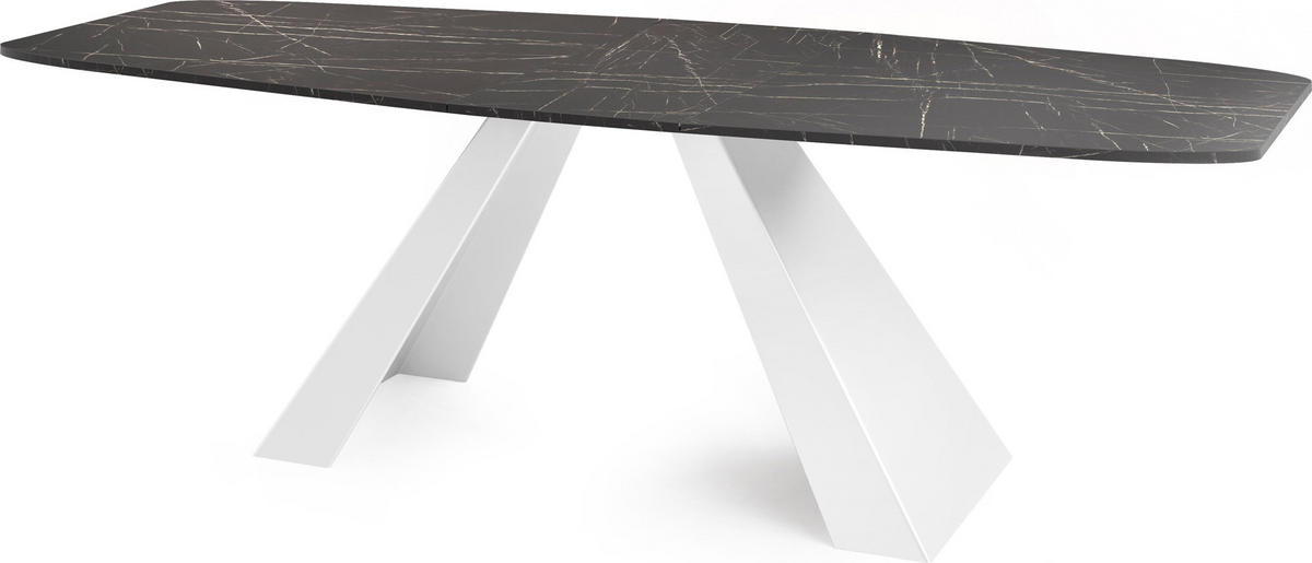 ESSTISCH Monte Weiß rechteckig ausziehbar, Marmor Schwarz 180-220/90/76 cm - Anthrazit/Schwarz, Holzwerkstoff/Metall (90/218/76cm) - WFL GROUP