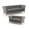 SITZGARNITUR 3+2 Chesterfield Whitby Grau Samt mit goldenen Füßen - Goldfarben/Grau, Holz/Textil (237/78/82cm) - S-Style Möbel