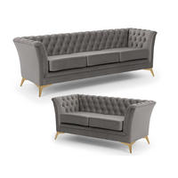 SITZGARNITUR 3+2 Chesterfield Whitby Grau Samt mit goldenen Füßen - Goldfarben/Grau, Holz/Textil (237/78/82cm) - S-Style Möbel