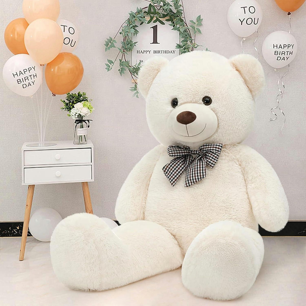 XXXL Kuscheltier Plüschbär 140 cm Beige - Weiß, Fell (90/140cm)