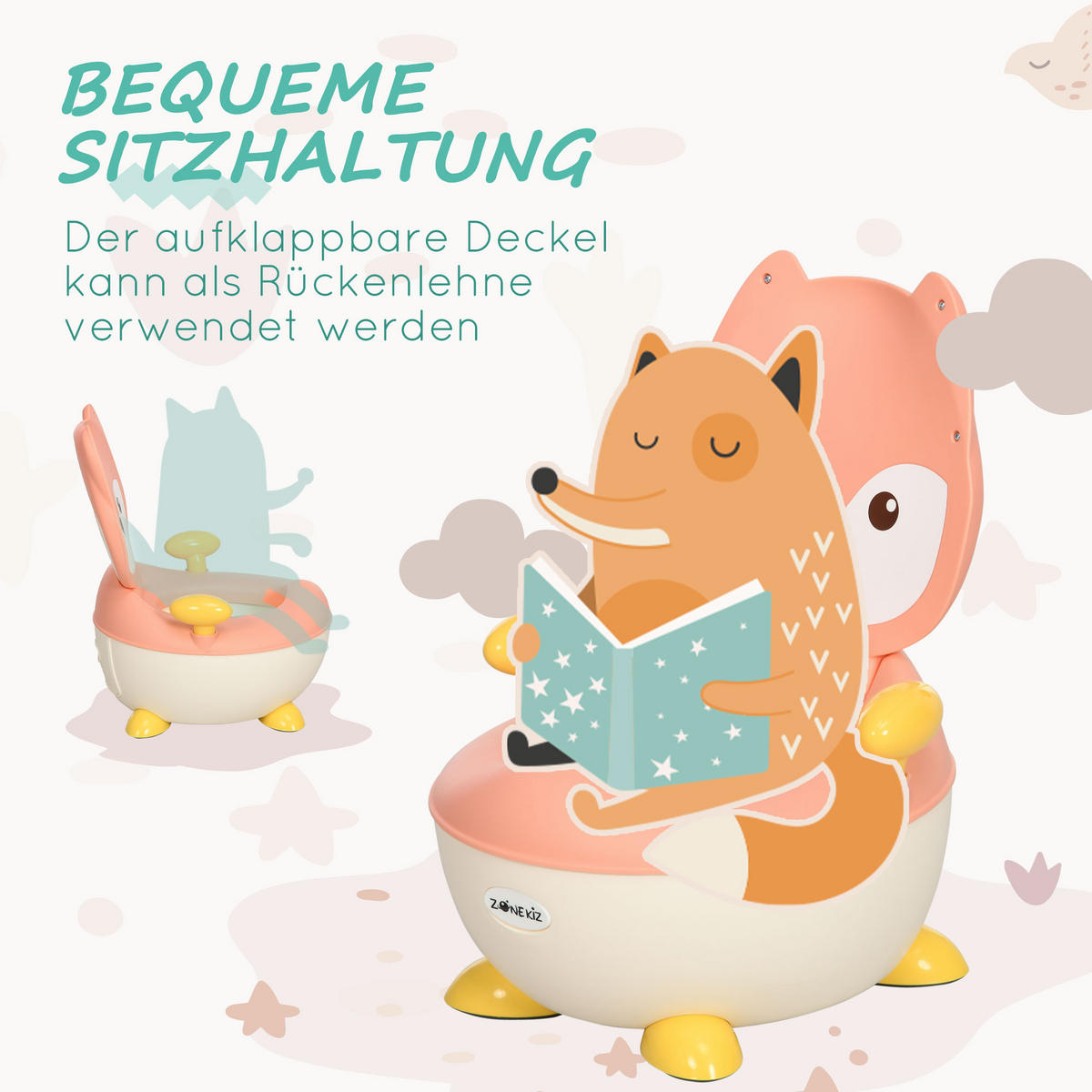 KINDERTOILETTE, Kunststoff, Rosa/Weiß/Gelb, 34,5L x 35B x 23H cm - Rosa, Kunststoff (35/23/34.5cm) - ZONEKIZ