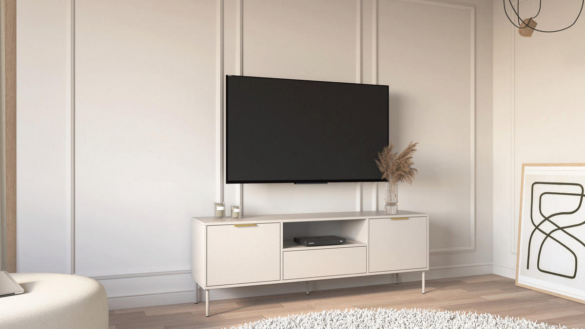 TV-LOWBOARD Vena 2-türig mit Schublade & Fach, Kaschmir, 160 cm - Kaschmir/Goldfarben, Holzwerkstoff/Kunststoff (160/57/40cm) - Selsey