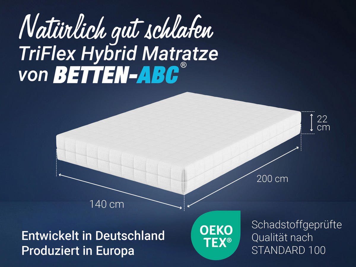 MATRATZE TriFlex Hybrid, 3 Schichten, Größe: 140x200, Härtegrad: Mittelfest - Weiß, Textil (140/200cm) - Betten-ABC