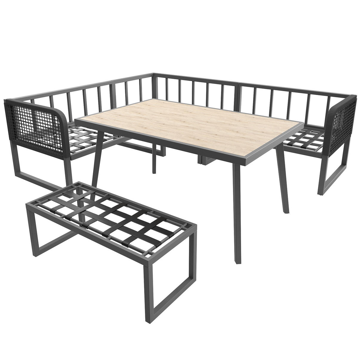 GARTENMÖBEL-SET mit Tisch 110/60/71 cm grau aus PE-Rattan mit Kissen - Grau, Metall - OKWISH