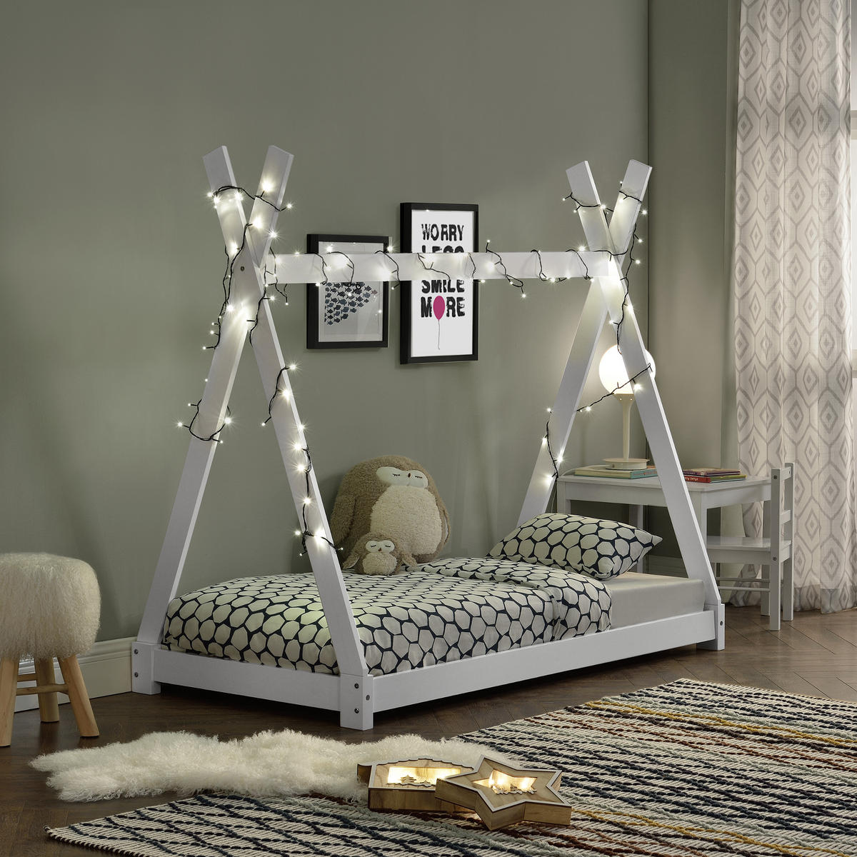 KINDERBETT Onejda - Weiß, Holz (80/160cm) - [en.casa]