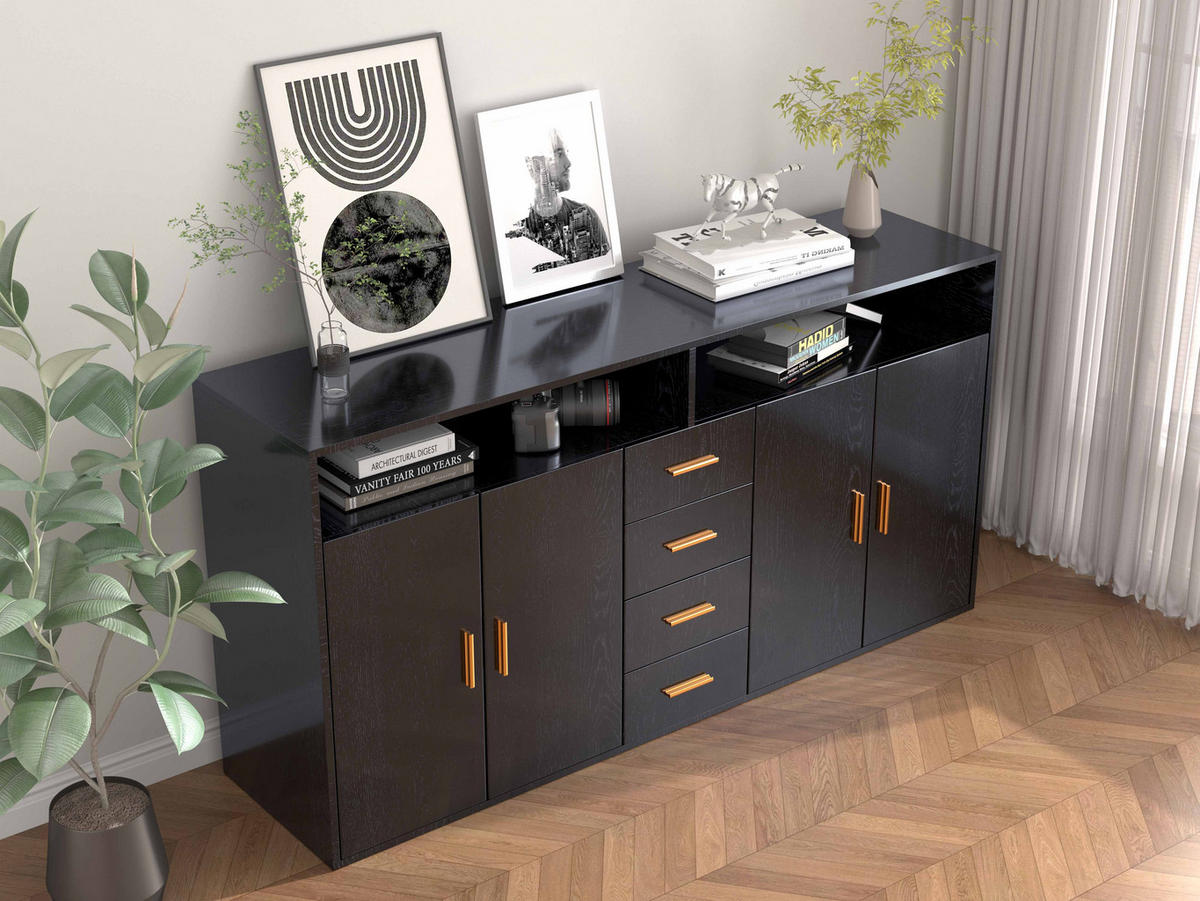 SIDEBOARD in 160/81/40cm - Schwarz, Holzwerkstoff/Metall (160/81/40cm) - HOMAVO