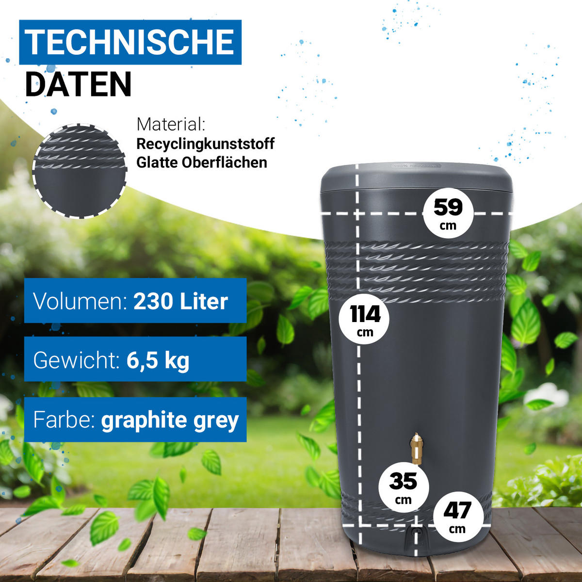 2IN1 Regentonne 230 L, graphite grey inkl. Pflanzschale - Grau, Kunststoff (59/114/60cm) - 4rain