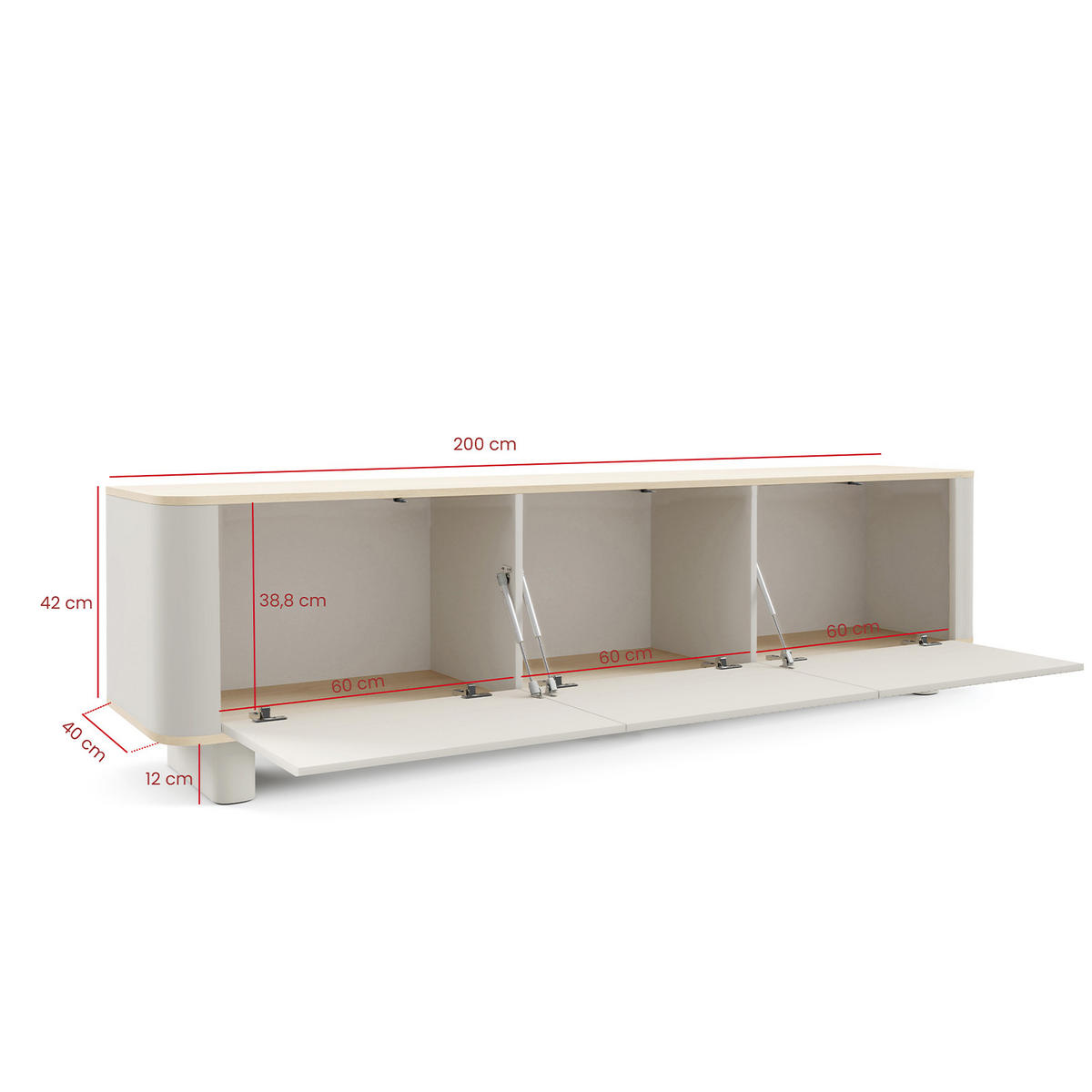 TV-SCHRANK Hängende RTV Kommode 200 cm Misterio mit Lamellen Cashmere Eiche Vicenza - Creme, Holzwerkstoff (200/42/40cm) - Jerpax