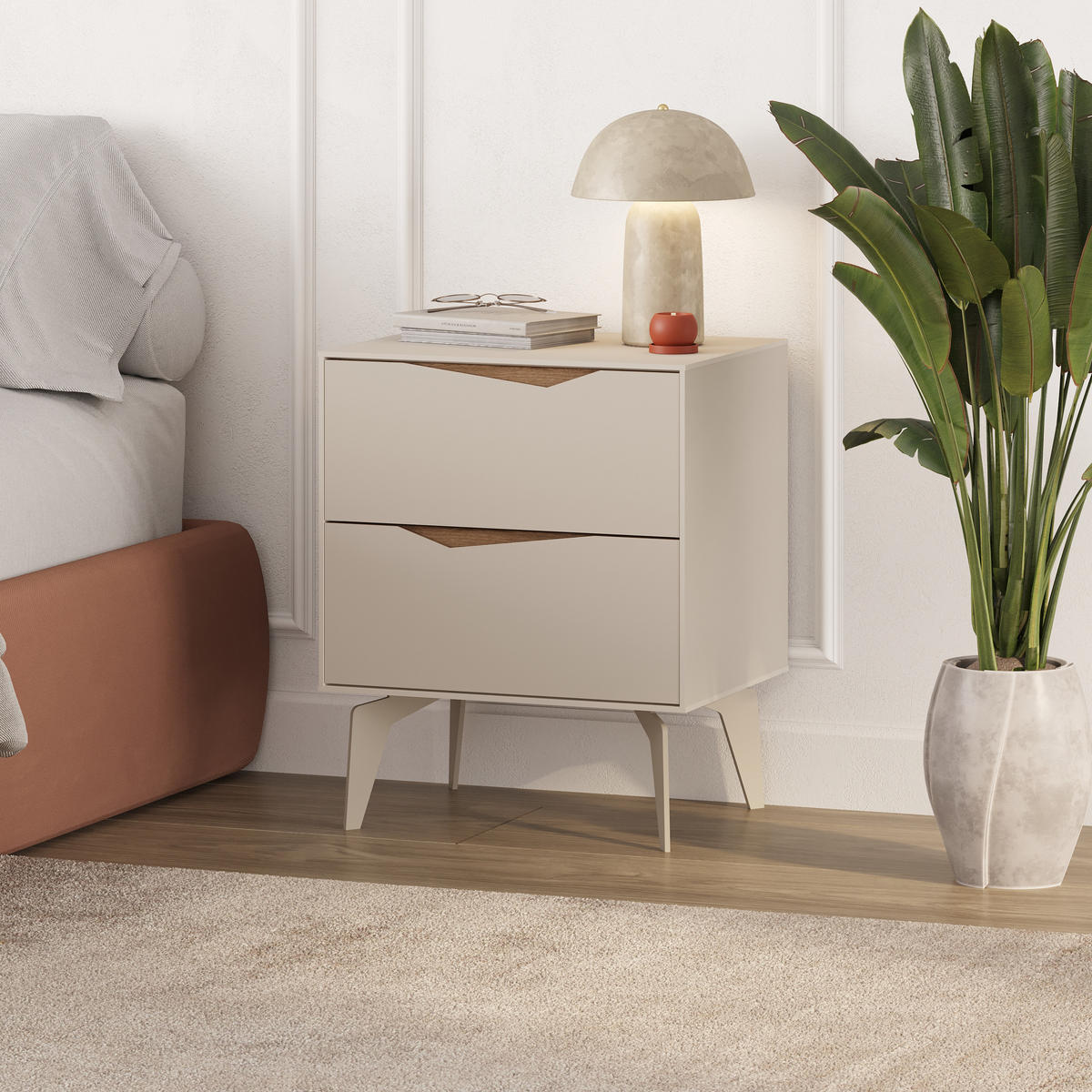 NACHTTISCH Jaden Sandstein, Warme Eiche 45/35/55 cm - Sandfarben, Holzwerkstoff/Metall (45/55/35cm) - Decortie