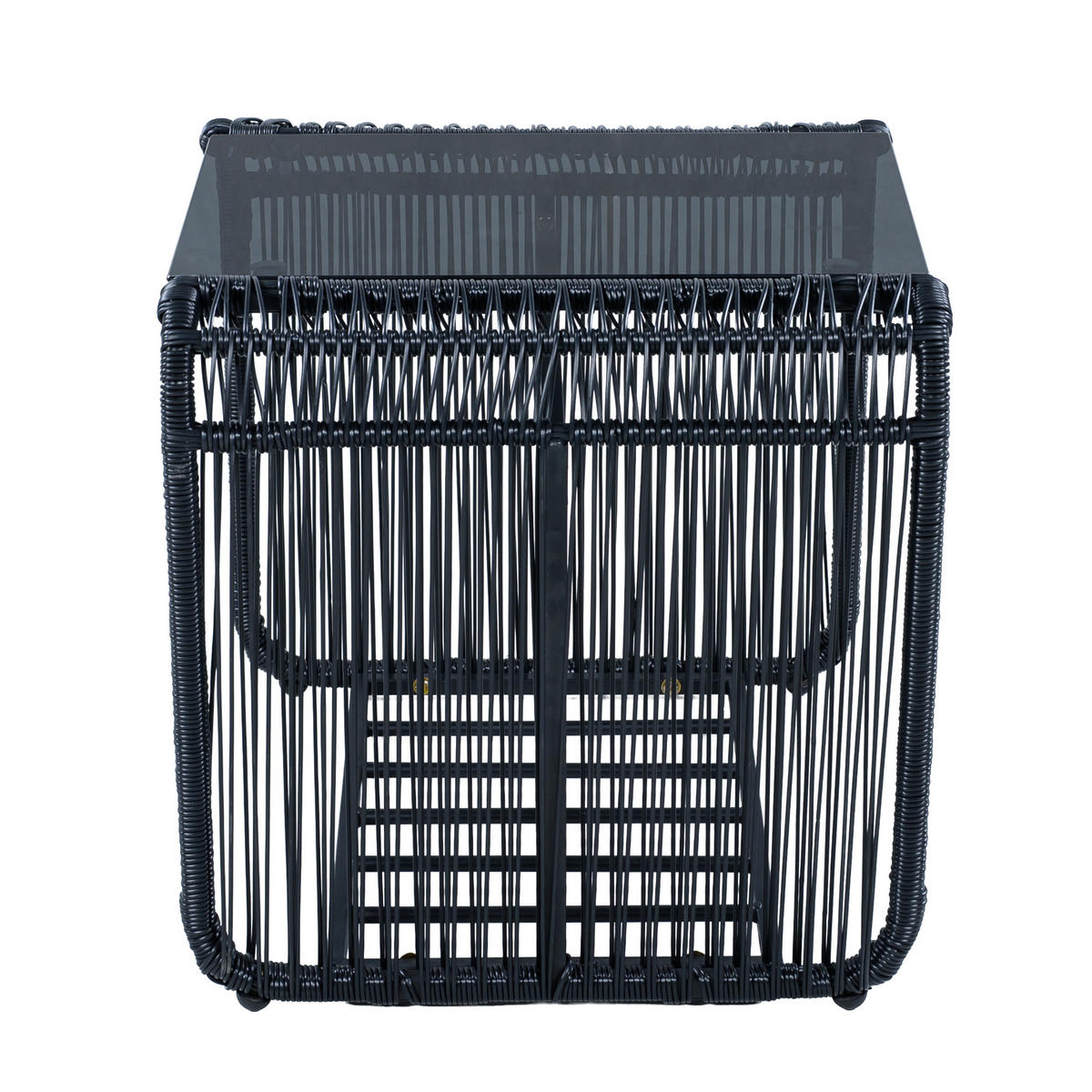 GARTENMÖBEL-SET 51/51/50,5 cm schwarz/grau aus Eisen, Glas und Polyester mit Kissen - Schwarz, Metall - OKWISH