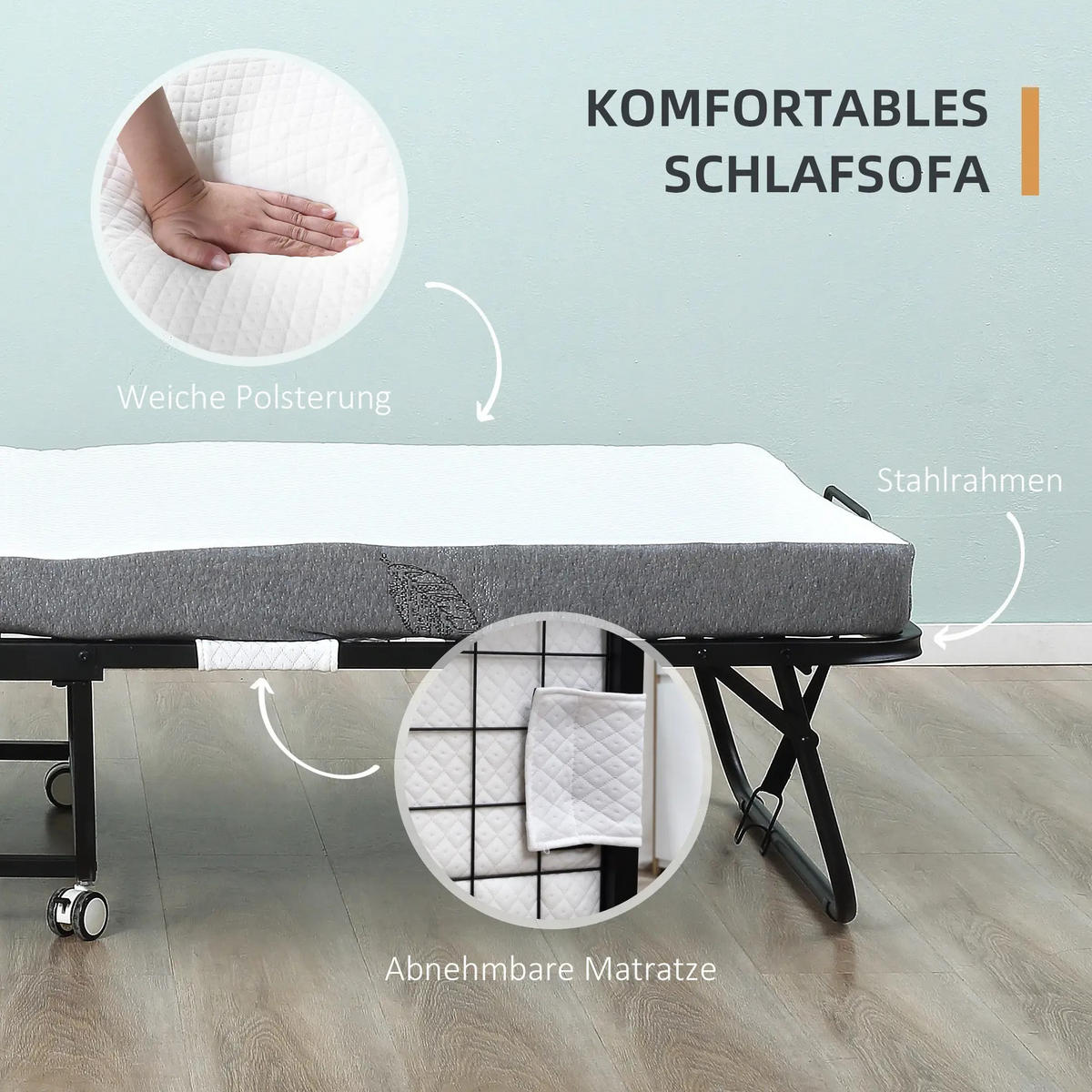 KLAPPBETT mit Rollen 200x80 cm Stahl Weiß - Weiß, Metall (80/200cm) - Beauniv