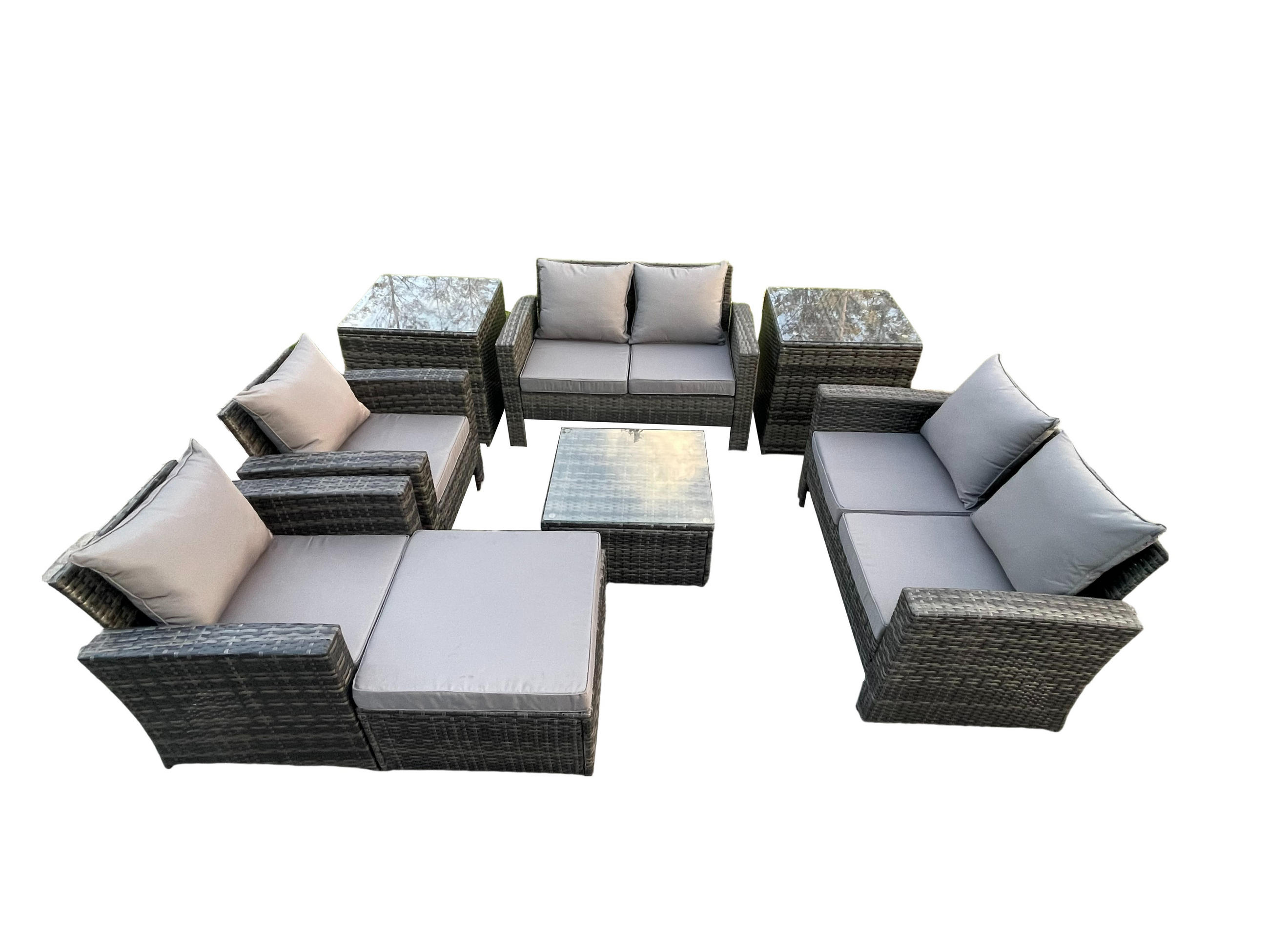 GARTENGARNITUR Polyrattan Dunkelgrau 7-Sitzer - Dunkelgrau, Metall - Fimous