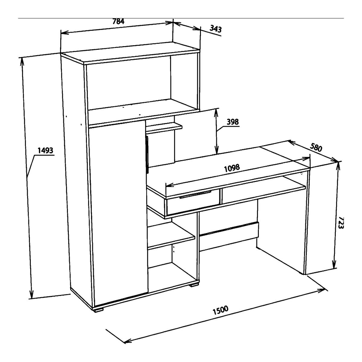 SCHREIBTISCH KLEPP BRK1-1D1S Schubladen Weiß - Silberfarben/Weiß, Holzwerkstoff/Kunststoff (92/150/149cm) - Komodee
