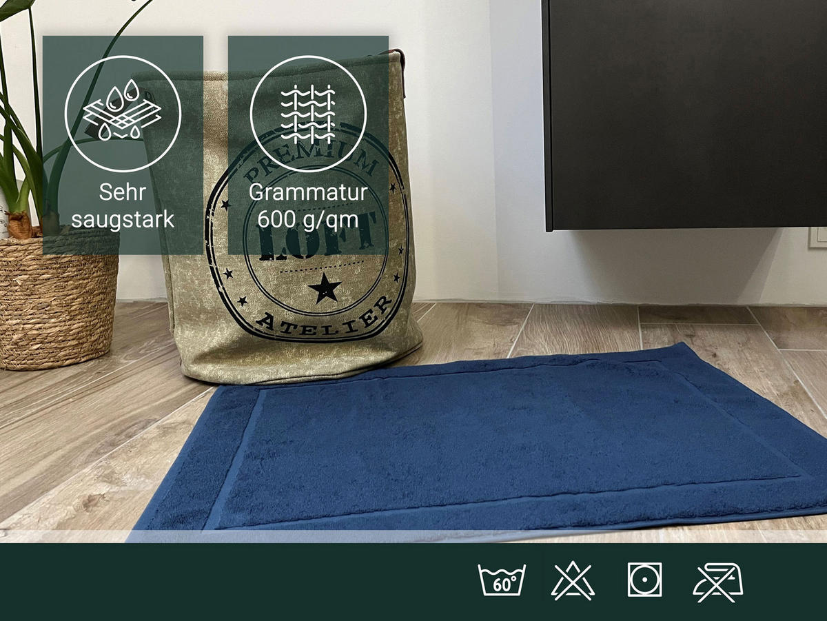 BADEMATTE, 2er-Set, 50x70 cm, 100% Baumwolle, Blau - Dunkelblau, Textil (50/70cm) - Zollner