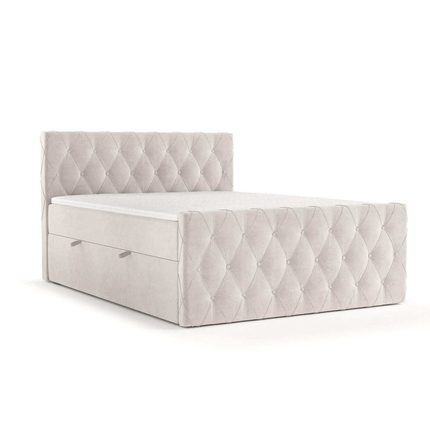 BOXBETT Signature Hellbeige 200/200 cm im Samtstoff - Hellgrau/Schwarz, Holz/Holzwerkstoff (200/200cm) - Maison de Reve