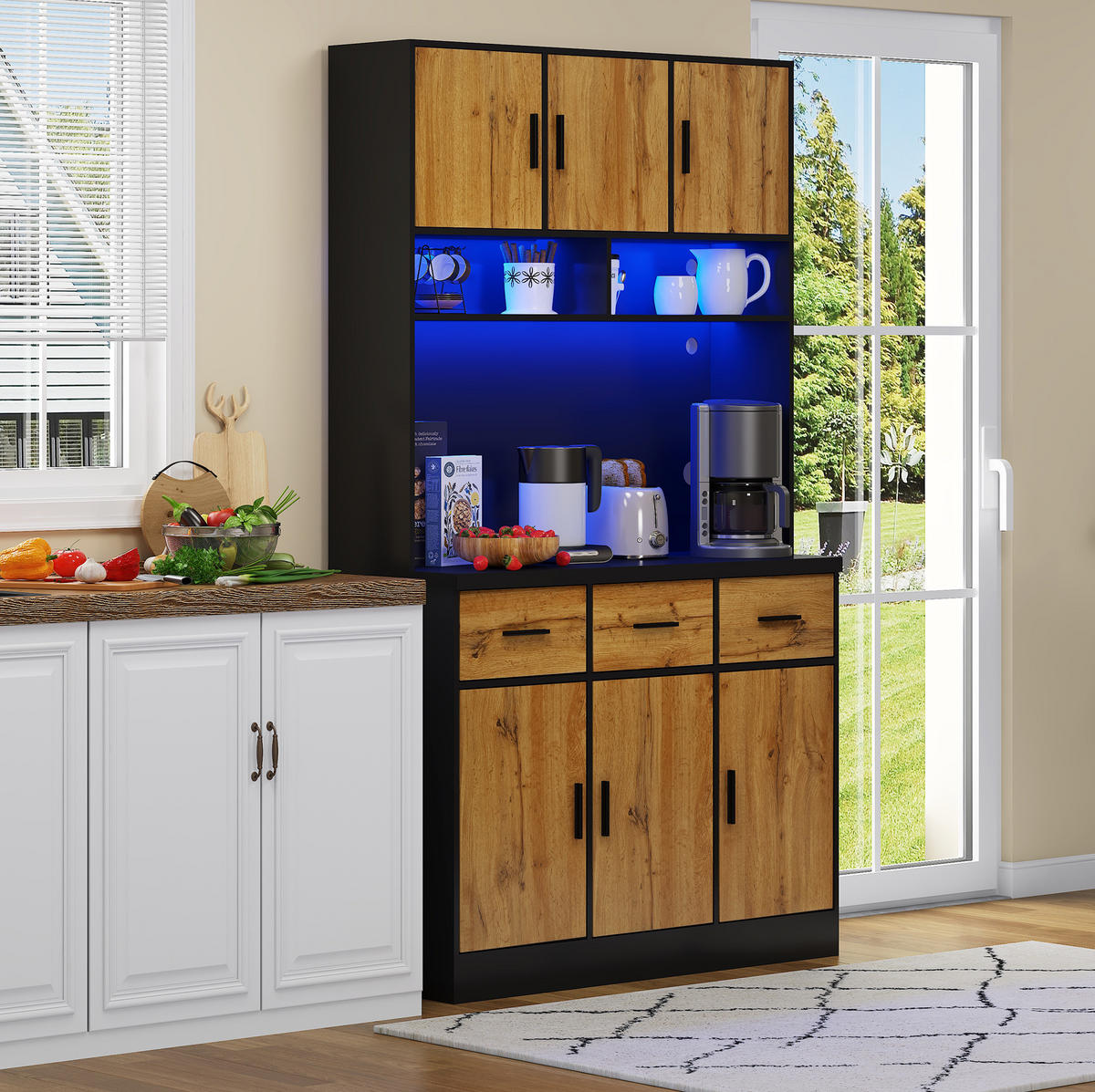 BUFFET 100/180/40 cm Schwarz/Natur aus MDF mit LED-Beleuchtung - Schwarz, Holzwerkstoff (40/180/100cm) - OKMYHOME
