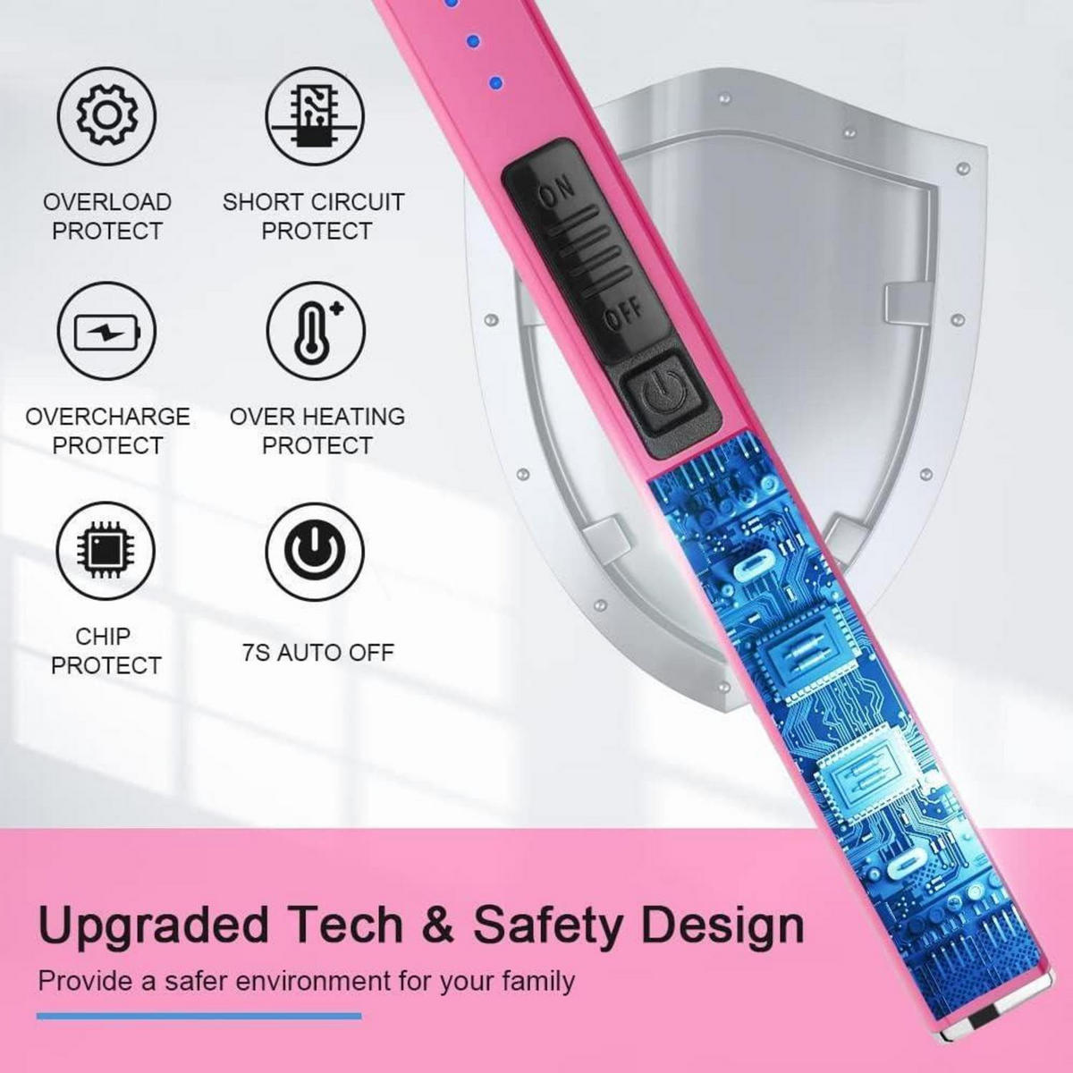 ELEKTRISCHES Feuerzeug Rosa Wiederaufladbar USB Plasma Winddicht - Pink, Kunststoff (4.1/1.4/19.2cm)