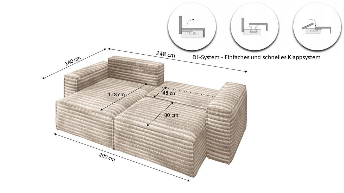 ECKSCHLAFSOFA Bohoo-Ecksofa mit Schlaffunktion stoff Velo Beige Links - Beige, Holz/Textil (140/248cm) - Kaiser Möbel