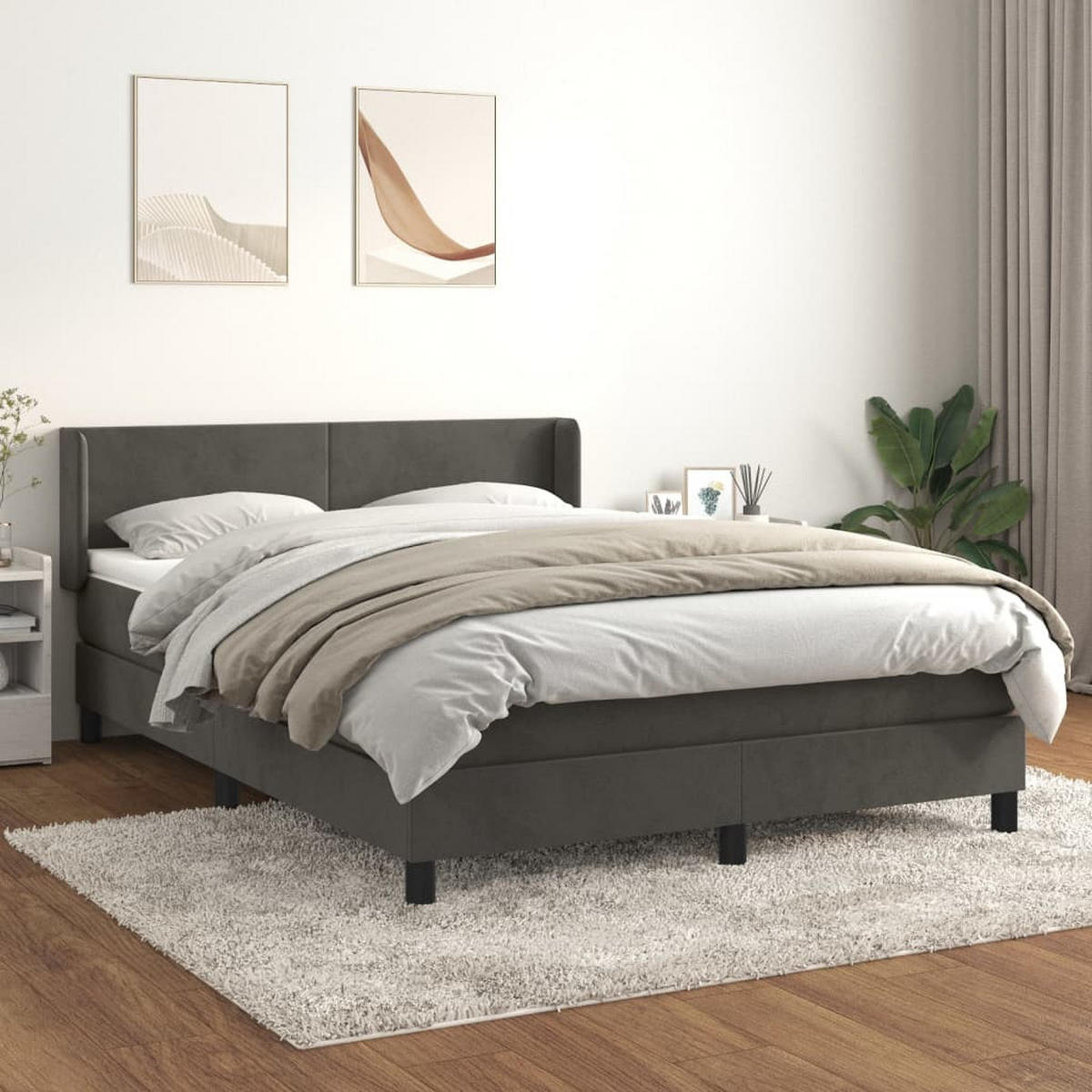 BOXSPRINGBETT Mit Matratze Dunkelgrau 140/200 Cm Samt - Grau, Textil (140/200cm) - vidaXL