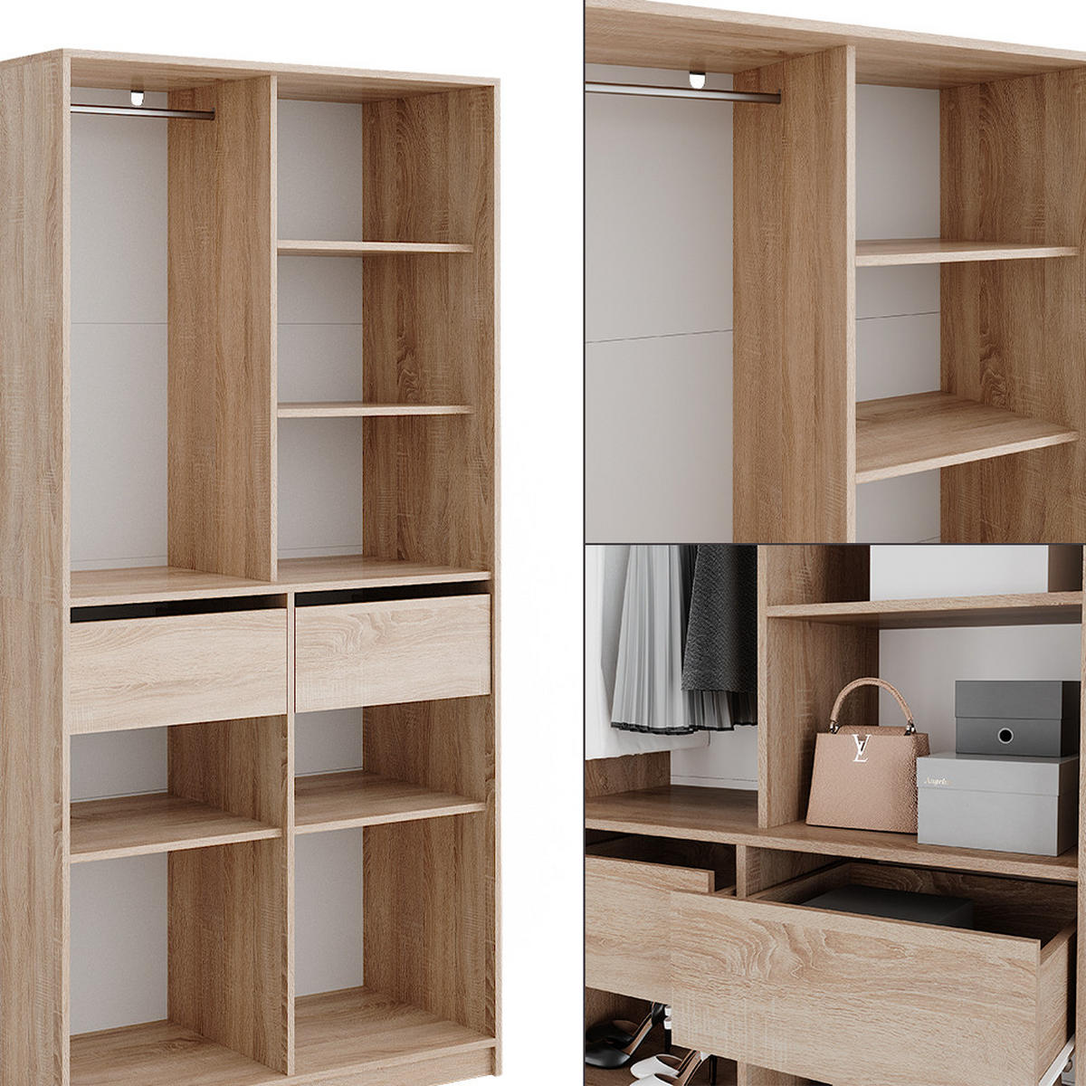 KLEIDERSCHRANK Elmo Sonoma 100 x 200 cm mit 2 Schubladen - Sonoma Eiche, Holzwerkstoff (100/200/50cm) - Vicco