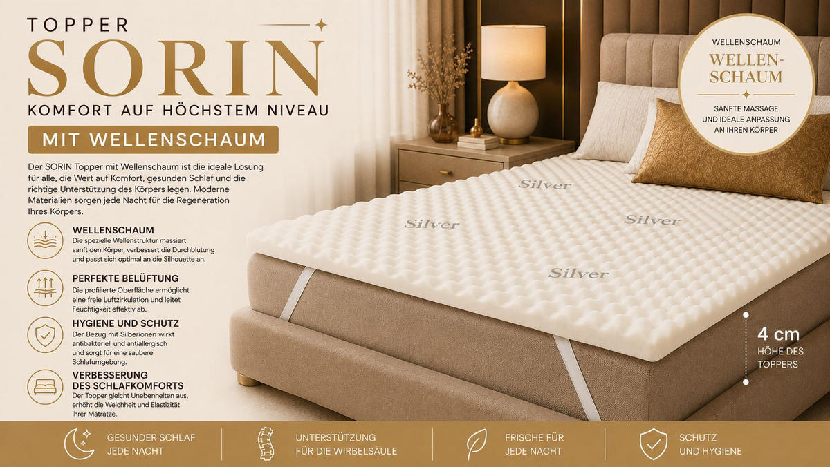 TOPPER Aus Profiliertem Schaum, 4 Cm, 90x200 Cm, SORIN - Weiß, Textil (90/200cm) - Kaiser Möbel