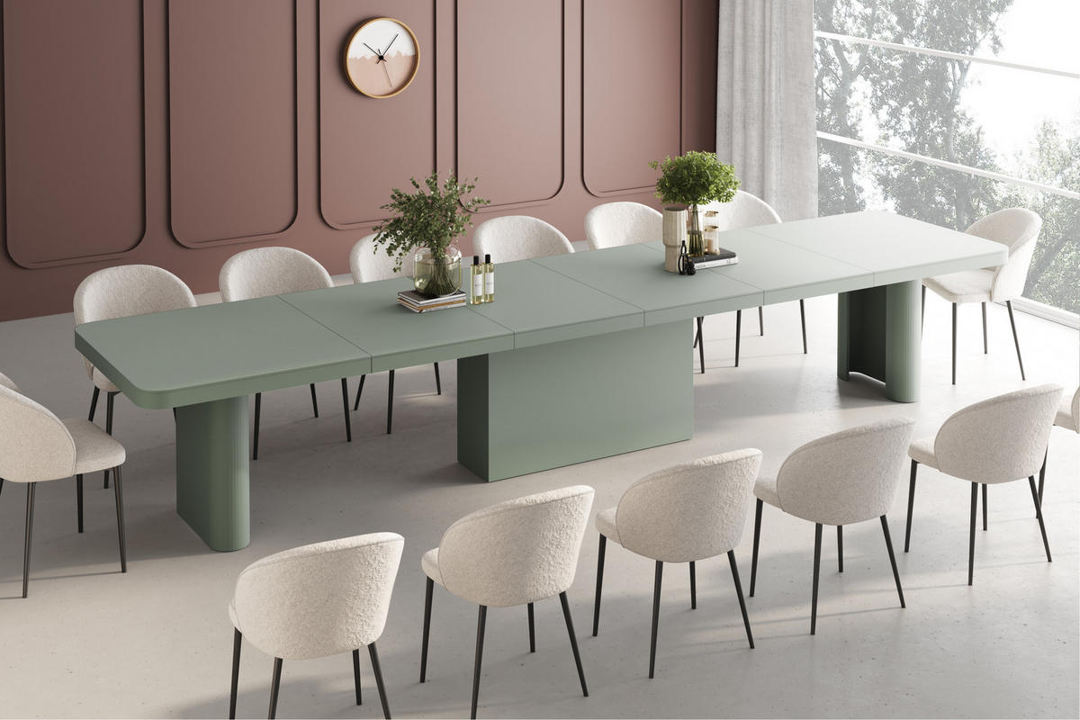 ESSTISCH rechteckig ausziehbar XXL Grün matt 160/100/75 cm - Grün, Holzwerkstoff (100/160/75cm) - designimpex