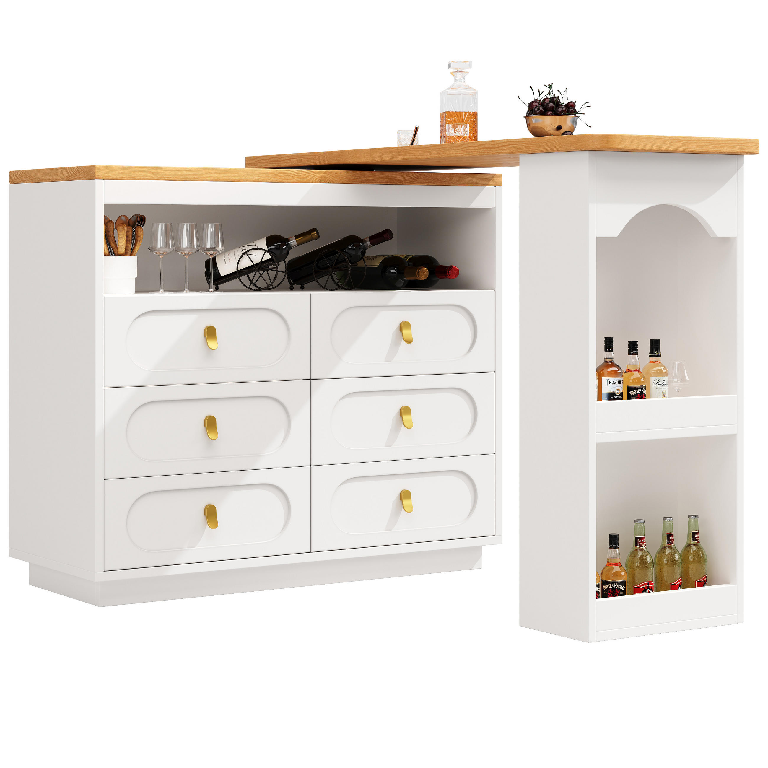 KÜCHENINSEL Weiß ausziehbar mit 360° Drehung, Rollen & Schubladen - Weiß, Holz (39/90/203cm) - SHOPENTRA